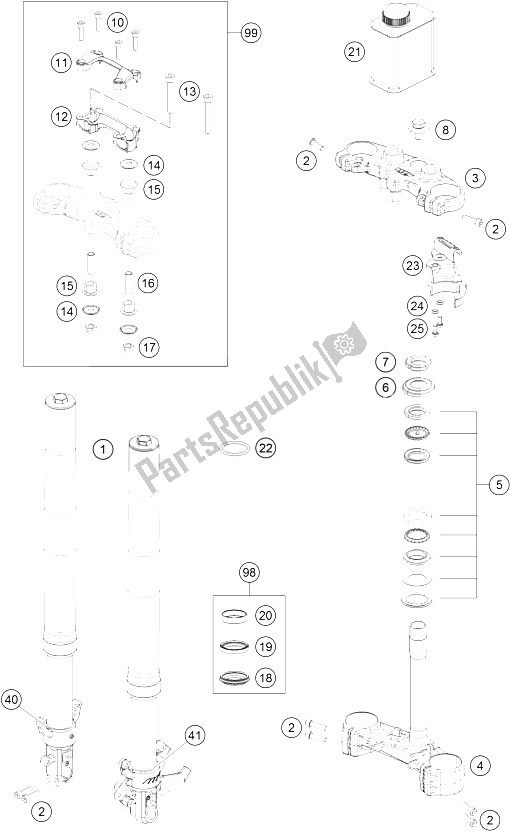 Tutte le parti per il Forcella Anteriore, Pinza Tripla del KTM 250 Duke WH ABS B D 15 Europe 2015