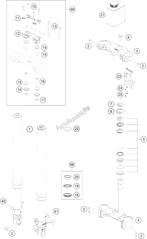 All parts for the Front Fork, Triple Clamp of the KTM 390 Duke White ABS Europe 2016