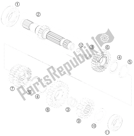 All parts for the Transmission I - Main Shaft of the KTM 690 Enduro 08 USA 2008