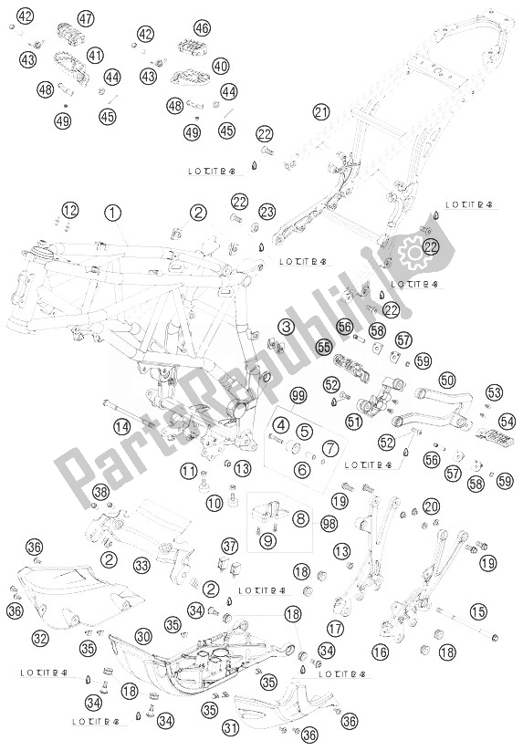 Tutte le parti per il Telaio, Telaio Ausiliario, Protezione Motore del KTM 950 Adventure Silver USA 2003