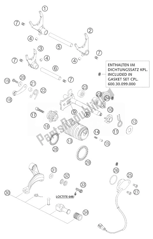 All parts for the Shifting Mechanism Lc8 of the KTM 1300 RC 8 Europe 2007