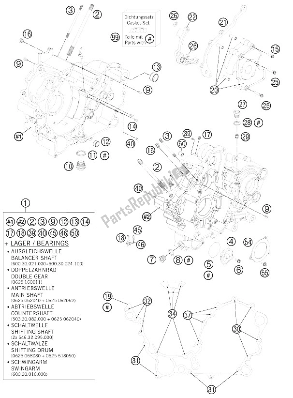 Toutes les pièces pour le Carter Moteur du KTM 990 Super Duke R Australia United Kingdom 2011