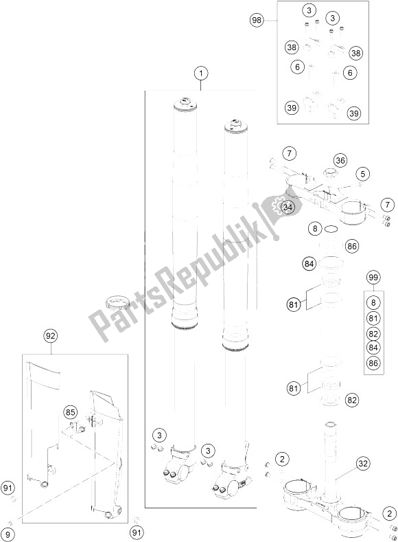 All parts for the Front Fork, Triple Clamp of the KTM 250 EXC Factory Edition Europe 2015