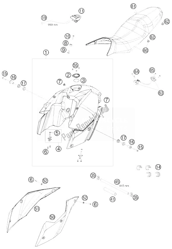 Todas las partes para Tanque, Asiento, Tapa de KTM 990 Supermoto T LIM Edit 10 Europe 2010
