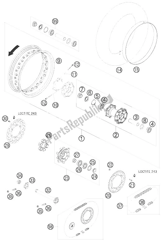 All parts for the Rear Wheel of the KTM 690 Supermoto Black Europe 2008