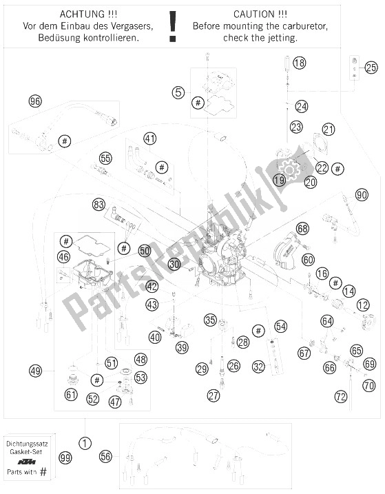 Todas las partes para Carburador de KTM 250 SX F Fact Repl Musq ED 10 Europe 2010