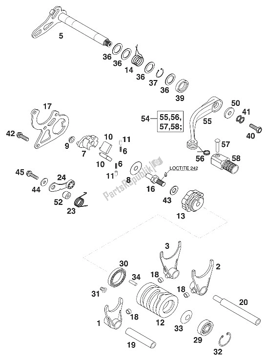 All parts for the Shift Mechanism 125/200 ? 2000 of the KTM 125 SX USA 2000