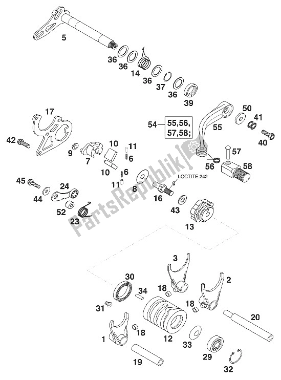 Tutte le parti per il Meccanismo Di Spostamento 125/200 ? 2000 del KTM 200 EXC Europe 2000