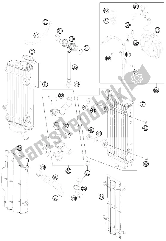 All parts for the Cooling System of the KTM 450 XC W USA 2012