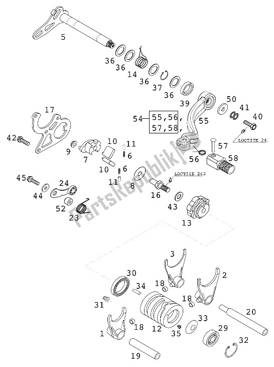 All parts for the Gear Change Mechanism 125 Exe 2000 of the KTM 125 EXE 100 Europe 2001