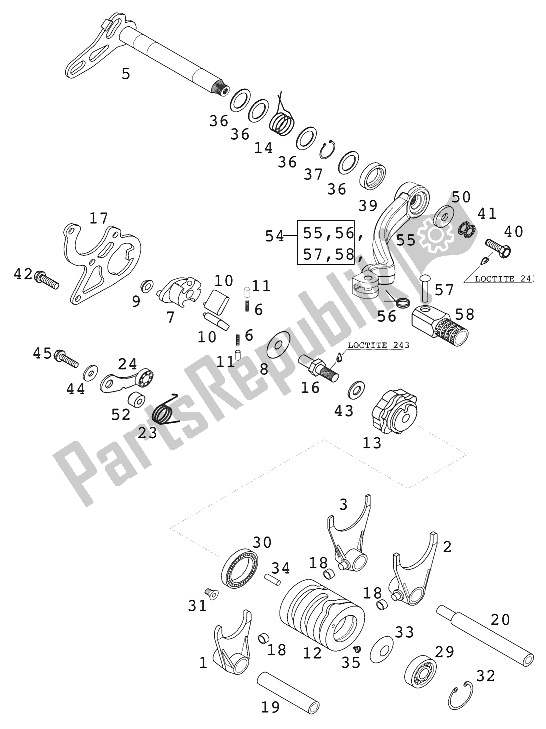 Tutte le parti per il Meccanismo Di Cambio Marce 125 Exe 2000 del KTM 125 EXE 80 Europe 2001