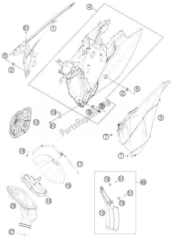 All parts for the Air Filter of the KTM 200 EXC Europe 2013