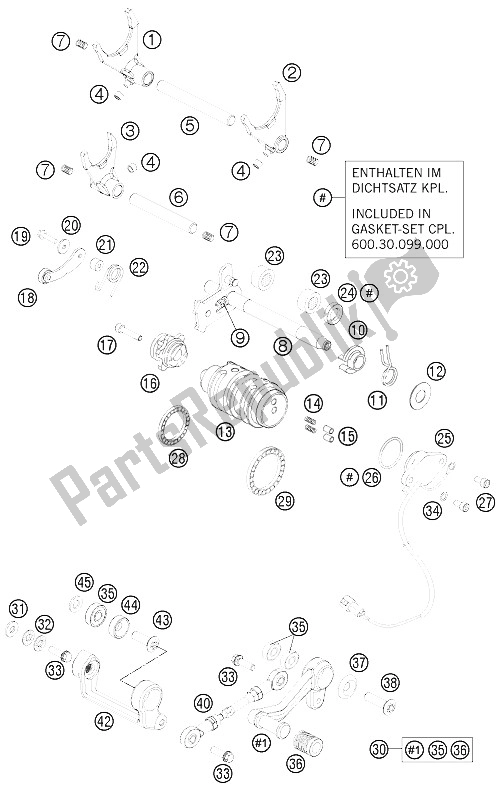 All parts for the Shifting Mechanism of the KTM 990 Super Duke Black Europe 2011