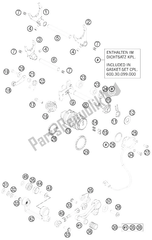 All parts for the Shifting Mechanism of the KTM 990 Super Duke R Australia United Kingdom 2012