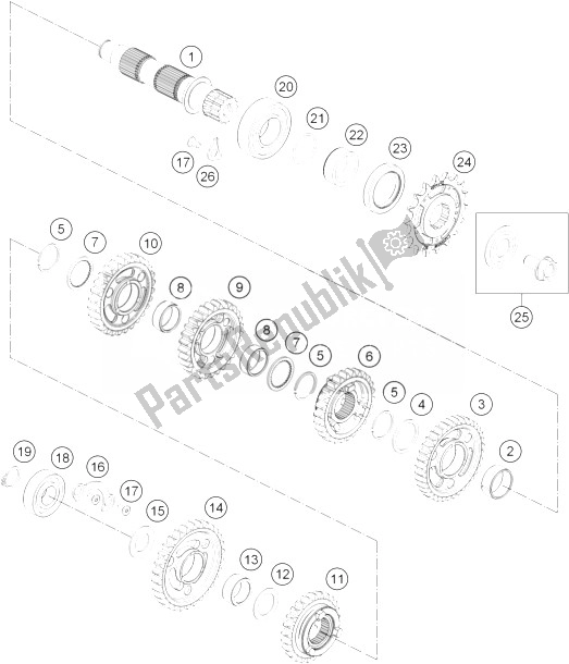 Toutes les pièces pour le Transmission Ii - Arbre Intermédiaire du KTM RC 250 R Rookies Europe 2013