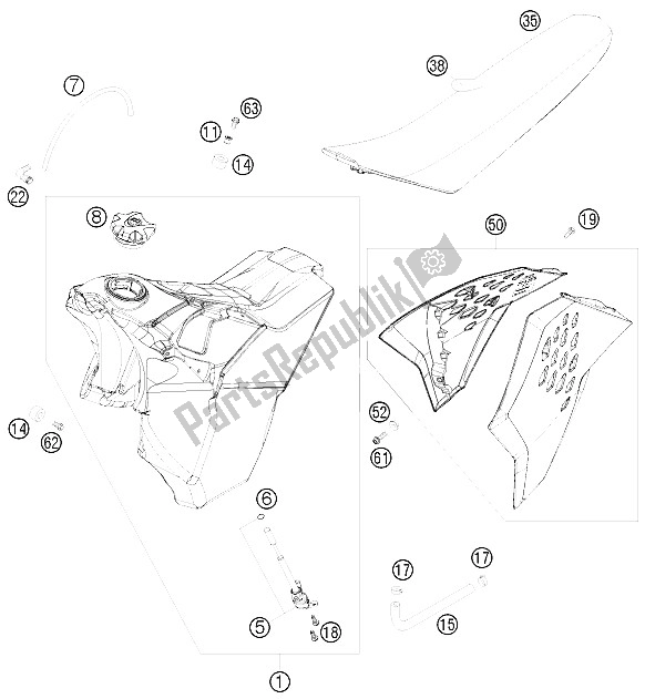 Tutte le parti per il Serbatoio, Sedile, Coperchio del KTM 200 XC W USA 2008