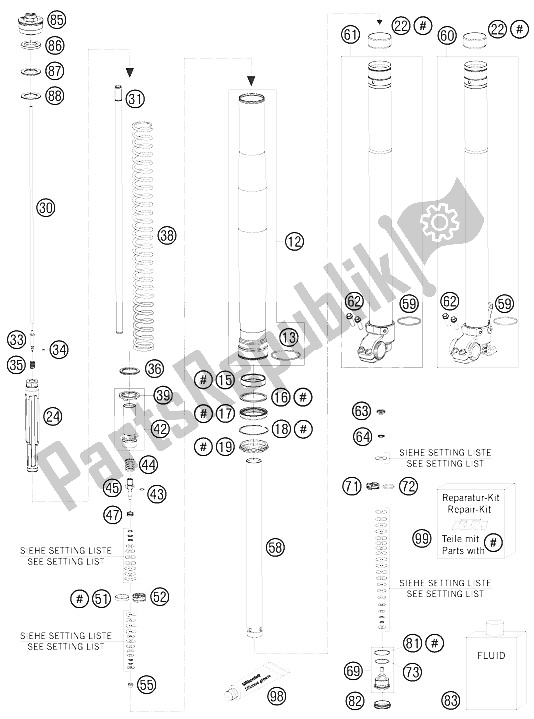 All parts for the Fork Legs of the KTM 950 Super Enduro R Europe 2008