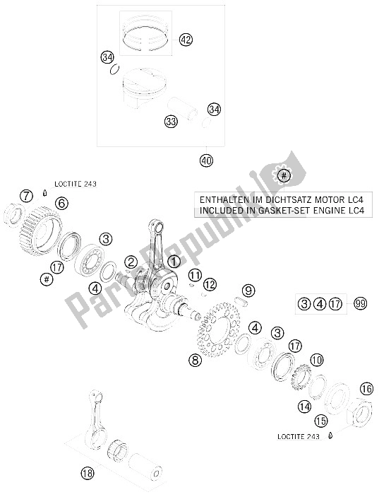 Todas las partes para Cigüeñal, Pistón de KTM 690 Enduro R 09 Australia United Kingdom 2009