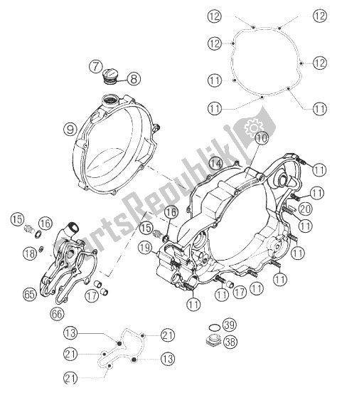 All parts for the Clutch Cover 250/300 of the KTM 300 EXC Europe 2003