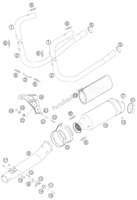 All parts for the Manifold, Silencer of the KTM 660 Rallye Factory Repl Europe 2006