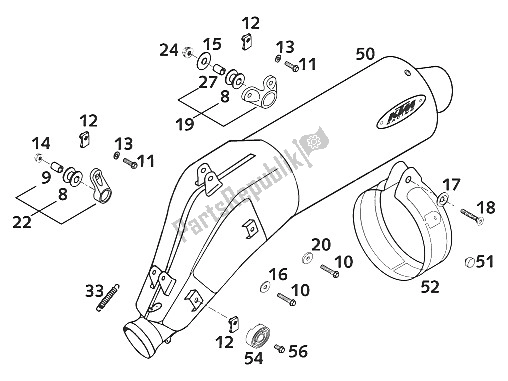 Toutes les pièces pour le Silencieux 400/640 Lc4 du KTM 640 LC4 E Europe 970316 2001