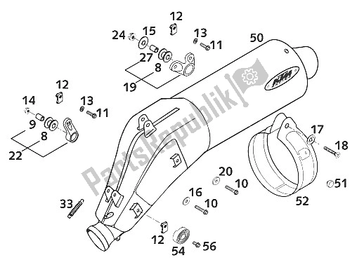 Tutte le parti per il Silenziatore 400/640 Lc4 del KTM 640 LC4 E Silber Europe 2001