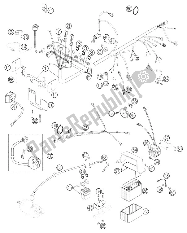 All parts for the Wiring Harness 640 Duke 2002 of the KTM 640 Duke II Orange USA 2002