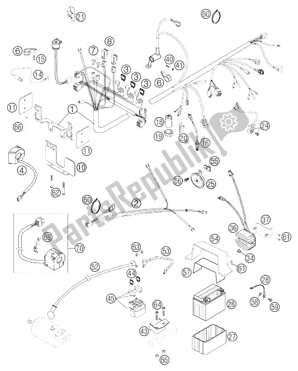 All parts for the Wiring Harness 640 Duke 2002 of the KTM 640 Duke II Schwarz Europe 2002