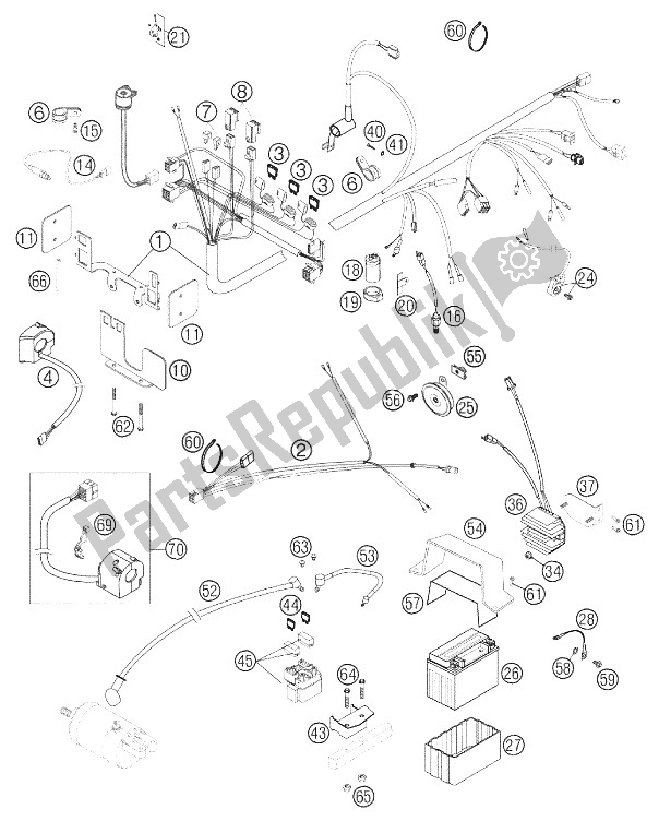 All parts for the Wiring Harness 640 Duke 2002 of the KTM 640 Duke II Schwarz Europe 2002