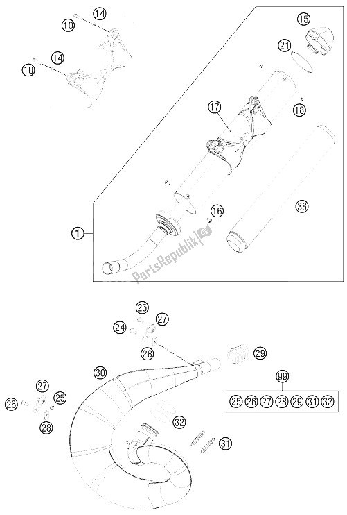 All parts for the Exhaust System of the KTM 250 XC Europe USA 2016