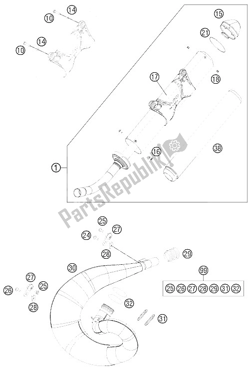 Toutes les pièces pour le Système D'échappement du KTM 250 XC W USA 2012