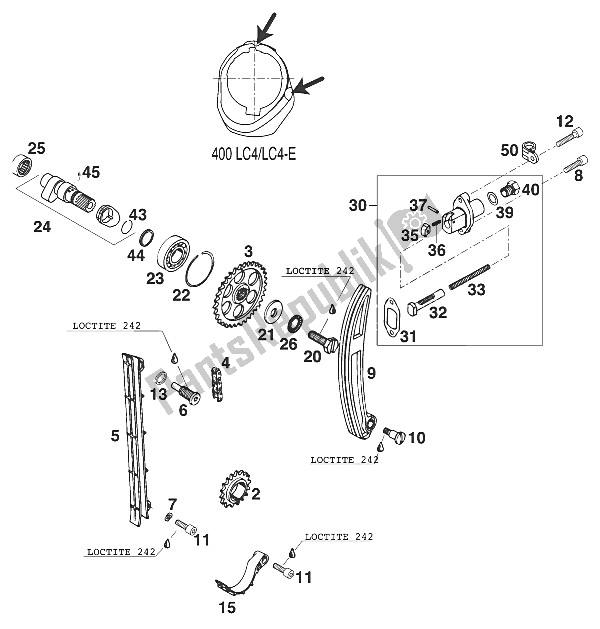 Alle onderdelen voor de Nokkenas - Ketting - Spanner 400 Sxc Usa '00 van de KTM 400 SXC USA 2000