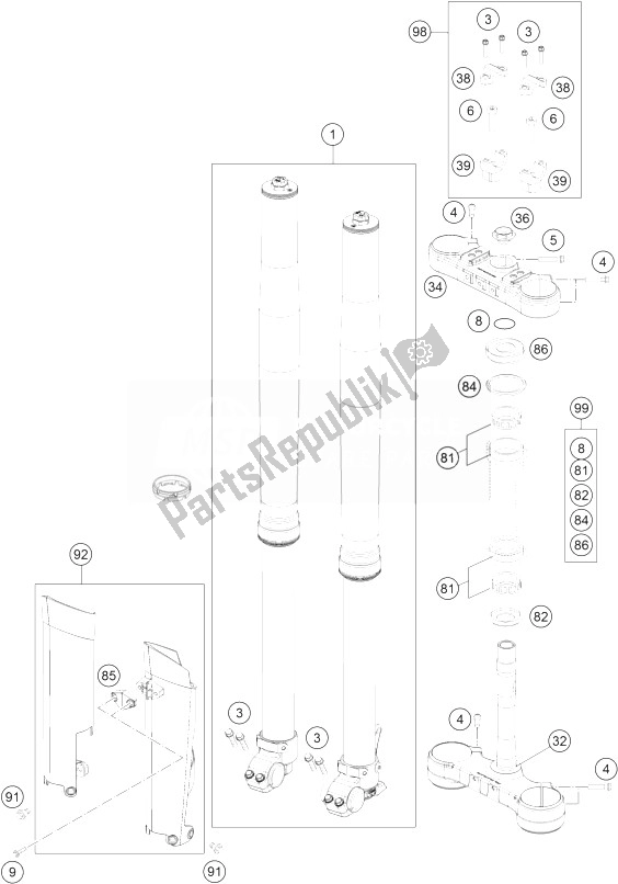 Toutes les pièces pour le Fourche Avant, Triple Serrage du KTM 200 EXC Australia 2014