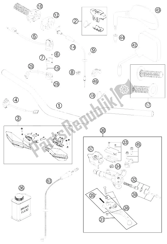 All parts for the Handlebar, Controls of the KTM 250 EXC SIX Days Europe 2012