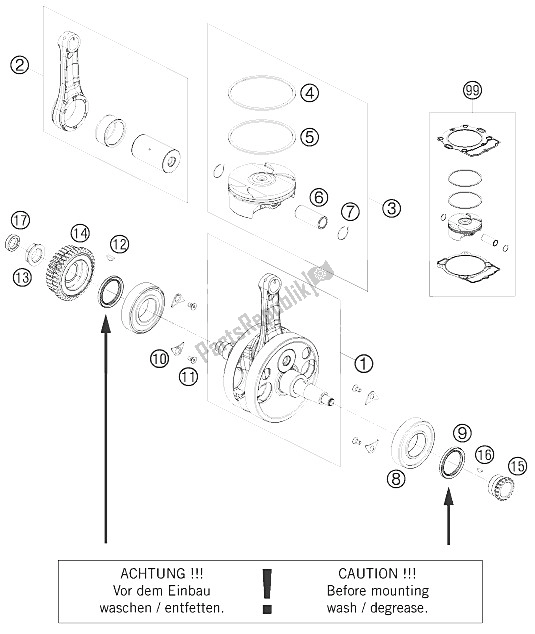 All parts for the Crankshaft, Piston of the KTM 450 XCR W South Africa 2008