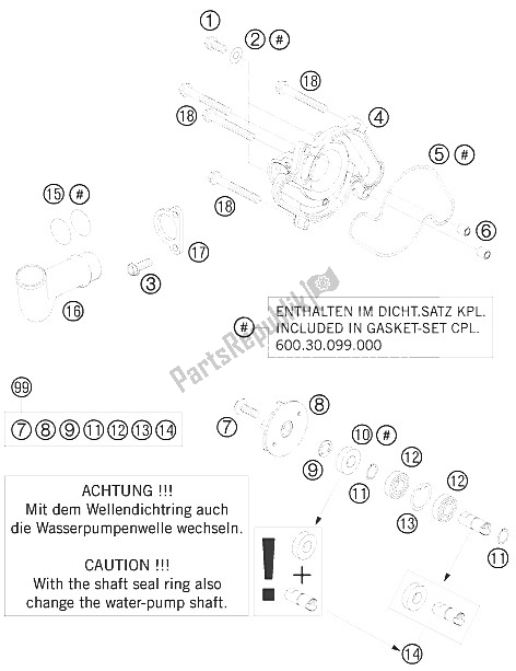 Tutte le parti per il Pompa Dell'acqua del KTM 950 Super Enduro Erzberg 08 Europe 2008