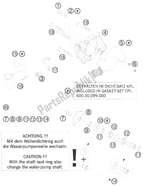 Tutte le parti per il Pompa Dell'acqua del KTM 950 Super Enduro R USA 2008