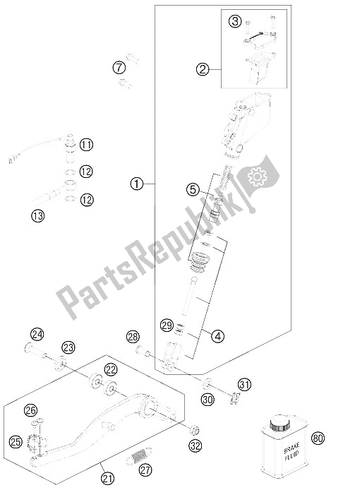 All parts for the Rear Break Control of the KTM 990 Supermoto R Australia United Kingdom 2011