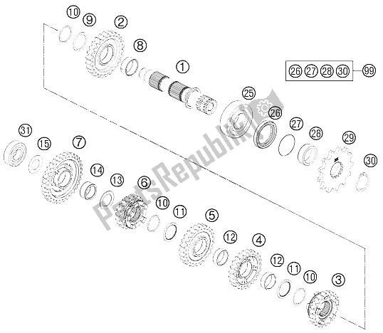 All parts for the Transmission Ii - Countershaft of the KTM 250 EXC Europe 2011