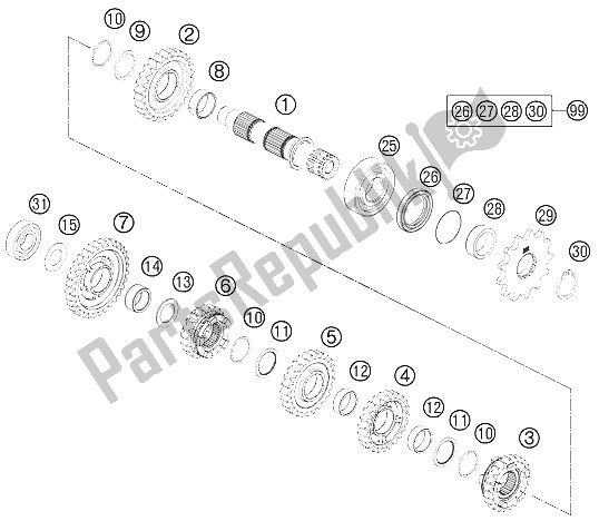 All parts for the Transmission Ii - Countershaft of the KTM 250 XC Europe USA 2016