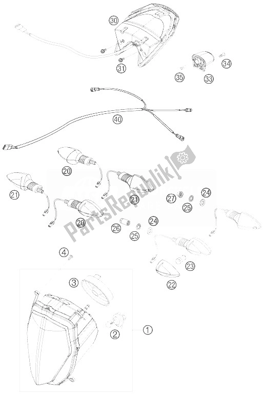 All parts for the Lighting System of the KTM 690 Supermoto Black USA 2007