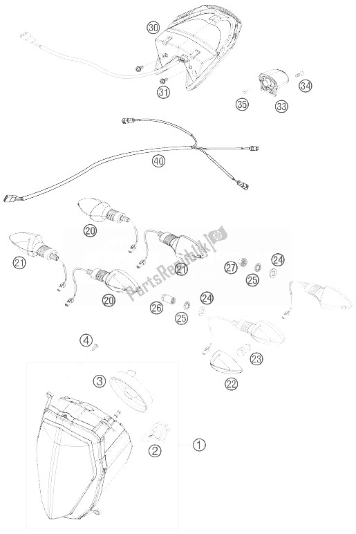 All parts for the Lighting System of the KTM 690 Supermoto Orange Europe 2007