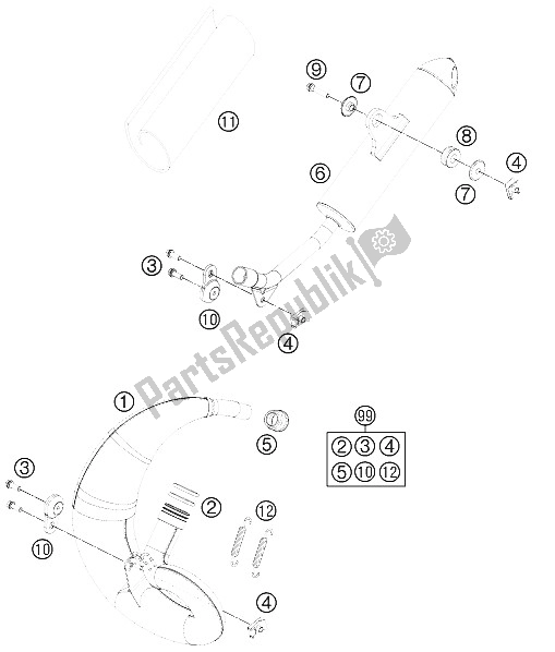 Toutes les pièces pour le Système D'échappement du KTM 50 SXS USA 2012