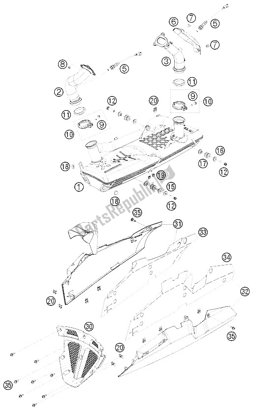 Toutes les pièces pour le Système D'échappement du KTM RC 8 Orange 08 PS 09 USA 1200 2008