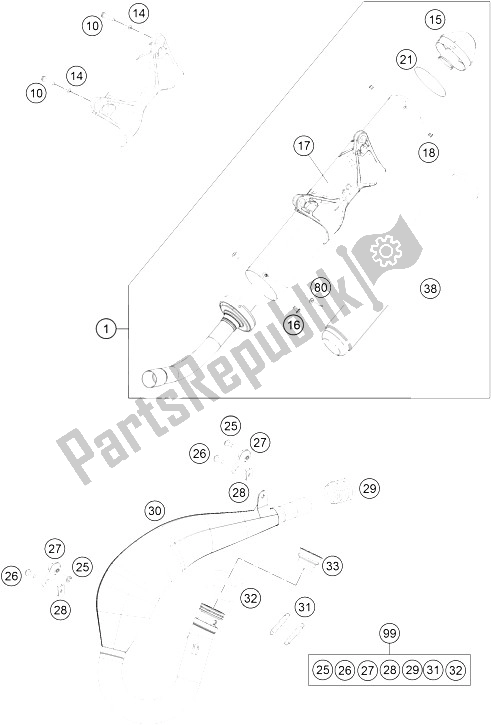 All parts for the Exhaust System of the KTM 200 EXC Australia 2016