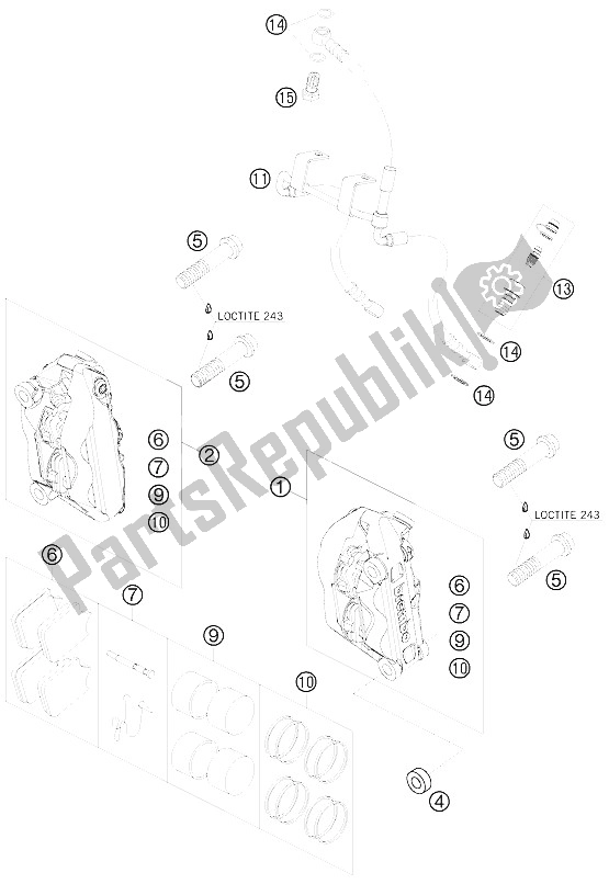 All parts for the Brake Caliper Front of the KTM 990 Super Duke Black France 2008