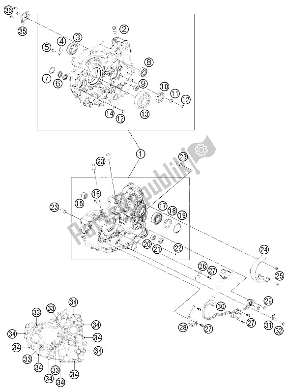 All parts for the Engine Case of the KTM 125 Duke Europe 8003K4 2011