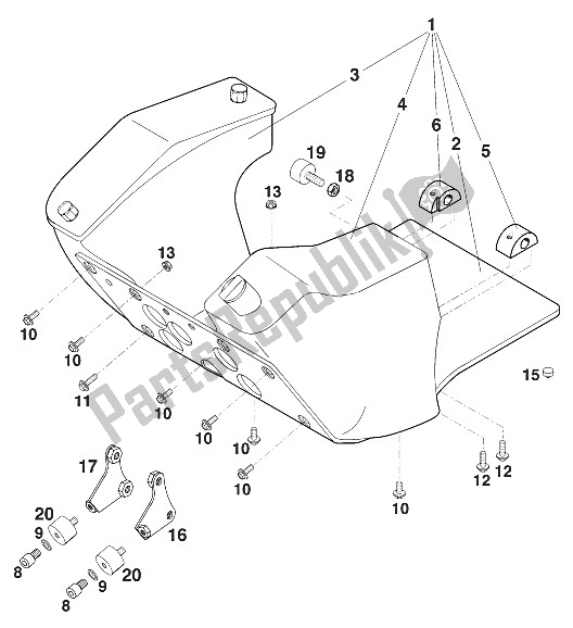 All parts for the Motorschutz,befestigung Rallye of the KTM 640 LC4 Rallye Europe 1997