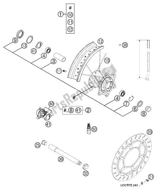 All parts for the Front Wheel 640 Lc4 Supermoto of the KTM 640 LC4 E Super Moto ROT Australia 2002