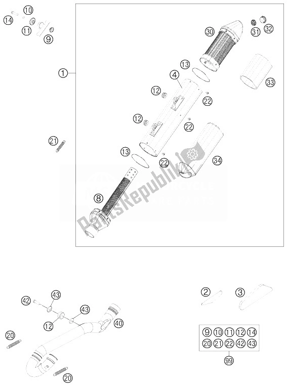 Todas as partes de Sistema De Exaustão do KTM 450 EXC Australia 2014
